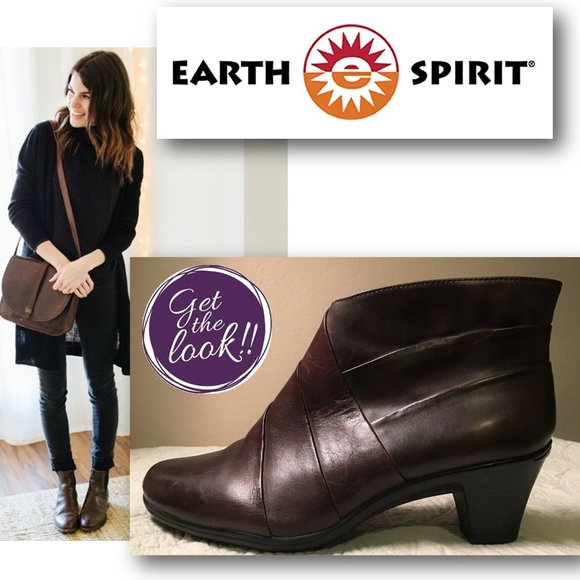 Earth Spirit Shoes - EARTH SPIRIT Brown Leather "Fiona" Heeled Ankle Booties  |   Size 8.5